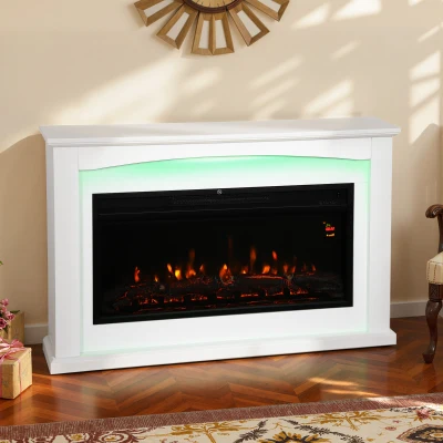 HOMCOM Cheminée Électrique 2000W Effet Flamme Blanc 121cm