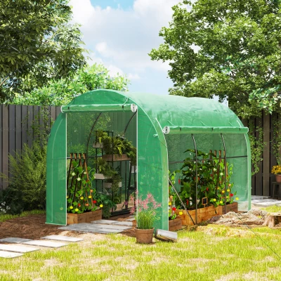 Outsunny Steel Polytunnel Greenhouse 296x196cm Green