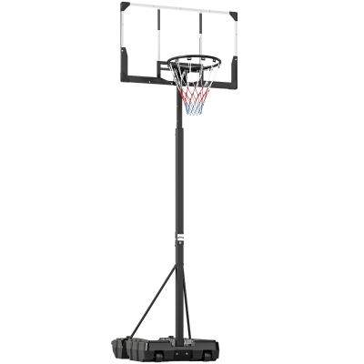 SPORTNOW Tabela de Basquetebol para Exterior com Altura Ajustável Portátil Estrutura Dobrável Painel Inquebrável Rodas e Base Preenchível 120x70x300-375 cm Preto