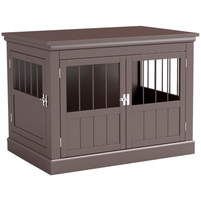 PawHut Gabbia per Cani Piccoli Tavolino Moderno con 3 Porte alla Francese con Chiusura Magnetica 78x53x59,3 cm Caffè