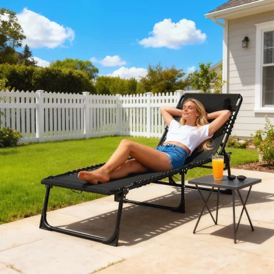 Outsunny Lettino Prendisole con Reclinabile a 4 Livelli Nero