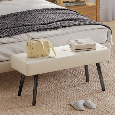HOMCOM Banco de Pé de Cama Multifuncional e Moderno Banco de Dormitório com Pés de Aço e Assento Acolchoado 100x36x45 cm Creme