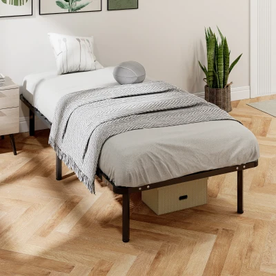 HOMCOM Estrutura de Cama 90x190 cm de Aço com Espaço de Armazenamento em Madeira de Álamo Capacidade 300 kg Preto