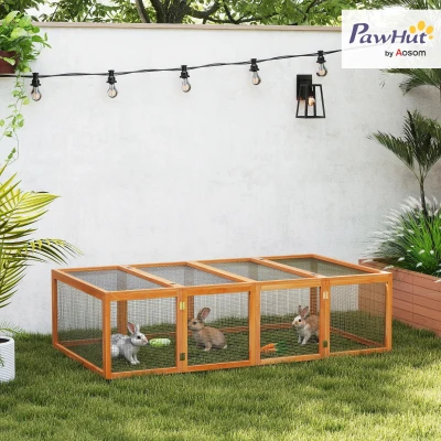 Pawhut Rabbit Hutch W/ Mesh Wire, 181Lx100Wx 48H cm-Wood