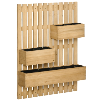 Outsunny Wall-mounted Wooden Garden Planters with Trellis, Drainage Holes and 3 Planter Boxes for Patio, Natural