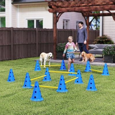 PawHut Ensemble Agility pour chiens 6 pièces Équipement d’agility pour dressage Kit de haies emboîtables avec 12 cônes 6 haies Sac de transport