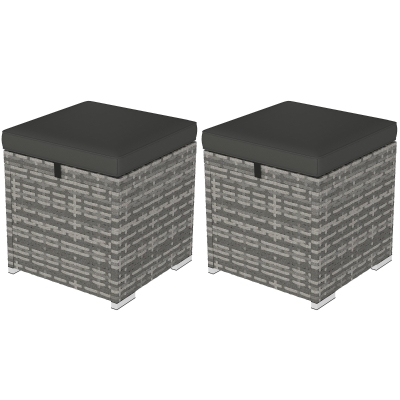 Outsunny 2er Set Rattan Hocker Sitzhocker mit Rattanoptik Stauraum Kissen Deckel 120 kg belastbar 40x40x41cm Dunkelgrau
