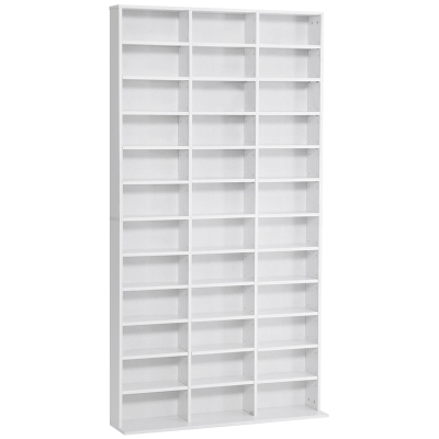 HOMCOM Bibliotecă CD de perete cu 24 de rafturi reglabile, 195 x 102 x 23.5cm, alb