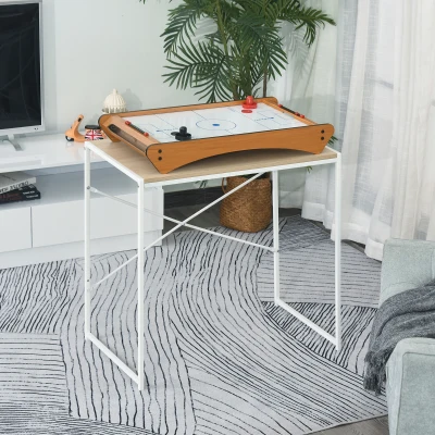 HOMCOM 2.5FT Tabletop Air Hockey Game Table Wooden Portable Party Table, 2 Pucks Pushers Fan for Youth and Adult, Brown