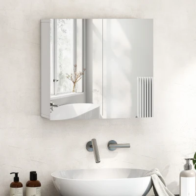 HOMCOM Bathroom Mirror Cabinet Double-Door White