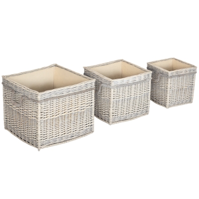 Outsunny Set of 3 Log Storage Baskets with Lining Beige