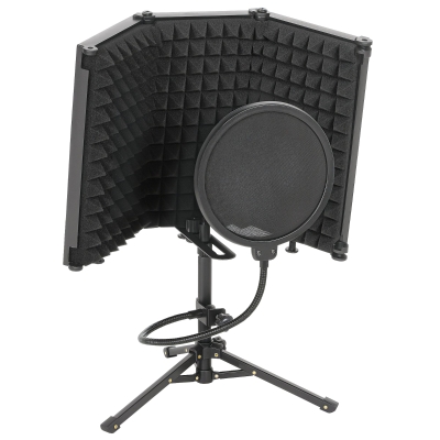 HOMCOM Microphone Isolation Shield with Tripod Stand Black