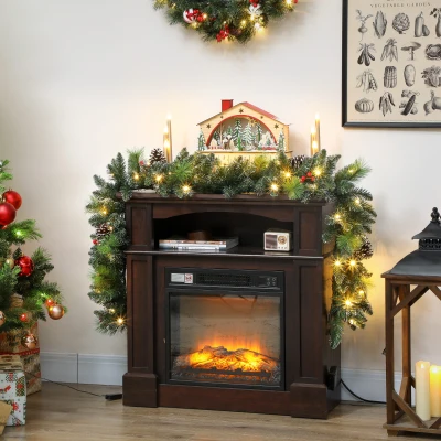 Ghirlandă de Crăciun 183 cm cu Crengi Înzăpezite, Lumini Albe și Conuri