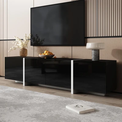 High-Gloss Finish TV Cabinet with 3 Doors, Black+White