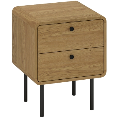 HOMCOM Bedside Table 2 Drawers Steel Legs Oak