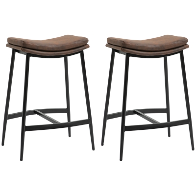 Set 2 Scaune de Bar în Stil Industrial, din Piele Ecologică, 48.5x38.5x68.5 cm, Negru și Maro