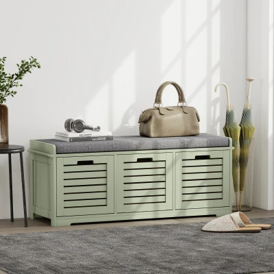 HOMCOM Shoe Storage Bench 3-Drawer Green
