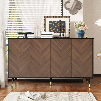 Buffet moderne à motif en chevrons, Noir+Marron