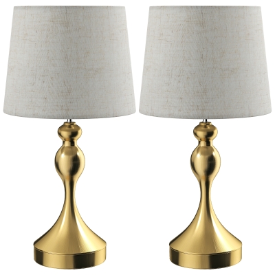 HOMCOM Modern Table Lamps Set with USB Ports, Linen Shade Gold