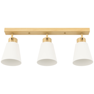 Candelabru de tavan cu 3 puncte de lumină reglabile la 90° și socluri E27, culoare lemn