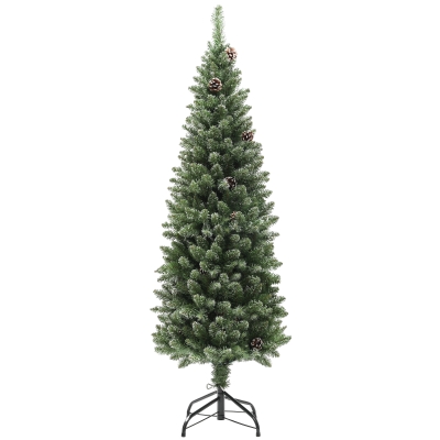HOMCOM Brad de Crăciun Înzăpezit Înalt cu 395 Crengi, Brad Artificial de Crăciun cu Conuri și Bază, Ø54 x 150 cm, Verde