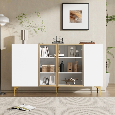 Credenza 4-ante con vetro & metallo, Bianco
