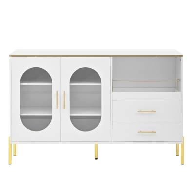 Credenza con 2 cassetti e 2 ante in vetro, Bianco