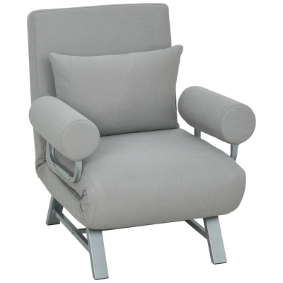 HOMCOM slaapfauteuil, gestoffeerde fauteuil, om te zetten naar gastenbed, ergonomisch, Lichtgrijs