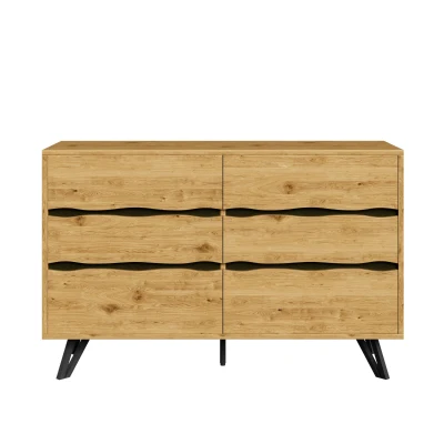 Credenza moderna con 6 cassetti, Colore naturale