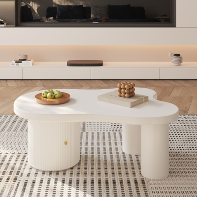 Mesa de centro asimétrica con almacenaje, para salón y oficinas, 100x60x37 cm, Blanco