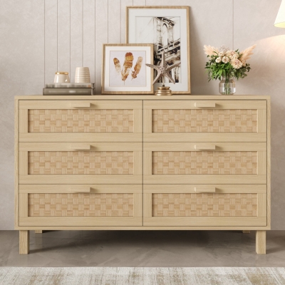 Credenza con sei cassetti in rattan, Colore naturale