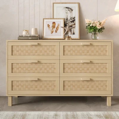 Credenza con sei cassetti in rattan, Colore naturale