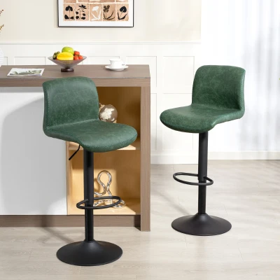 HOMCOM Bar Stools Set of 2 PU Leather with Backrest Green
