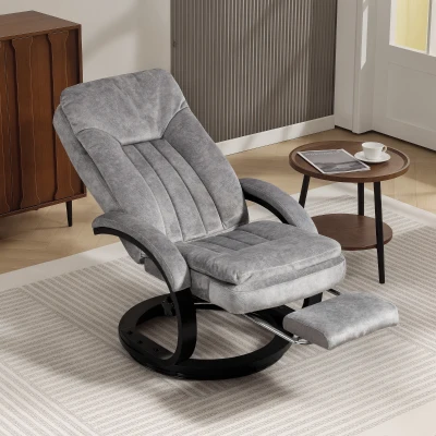 HOMCOM Swivel Recliner Chair Velvet with Footrest Grey