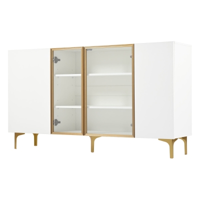 Credenza 4-ante con vetro & metallo, Bianco