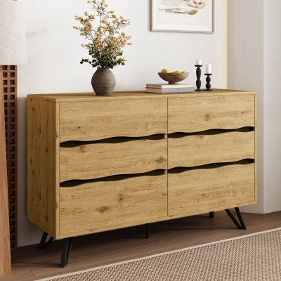 Credenza moderna con 6 cassetti, Colore naturale