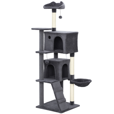 PawHut Large Cat Tree Tower with Hammock Dark Grey 160cm