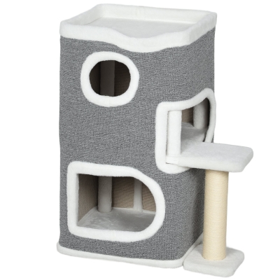 PawHut Cat Tree Tower with Scratching Post Grey 75cm