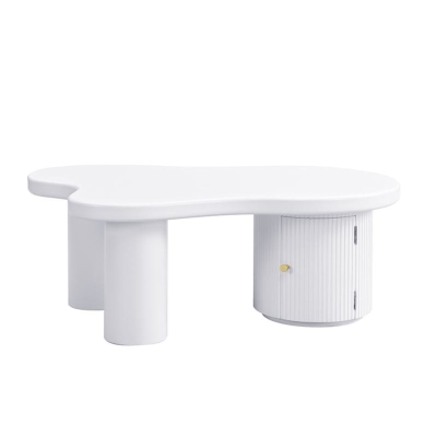 Tavolino da salotto asimmetrico con vano portaoggetti, Bianco