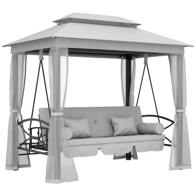 Outsunny 3-Seater Convertible Swing Chair Light Grey