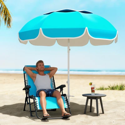 Outsunny Portable Beach Umbrella UPF50+ Adjustable Blue