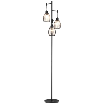 Lampadar Industrial cu 3 Abajururi și Intensitate Regulabilă, 30x30x170.5 cm, Negru