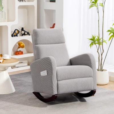 HOMCOM Corduroy Rocking Armchair Grey