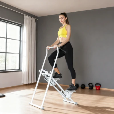 SPORTNOW klappbarer Vertical Climber Stepper mit verstellbarem Handgriff, rutschfesten Pedalen und LCD-Monitor, Weiß