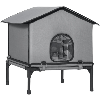 PawHut Outdoor Waterproof Cat House Elevated Grey