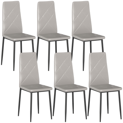 Set de 6 Scaune de Living, cu Cusături Tip Romb din Piele Ecologică și Oțel, 41x50x97 cm, Gri