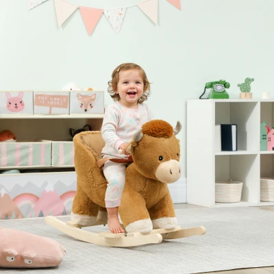 AIYAPLAY Baby Rocking Horse Wood Base with Safety Belt Brown