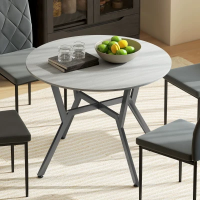 HOMCOM Round Dining Table Black Legs Grey 90x76cm