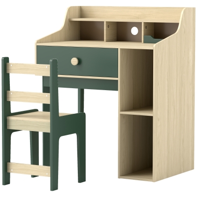 AIYAPLAY Bureau Enfant avec Chaise, Rangement et Tiroir, Vert