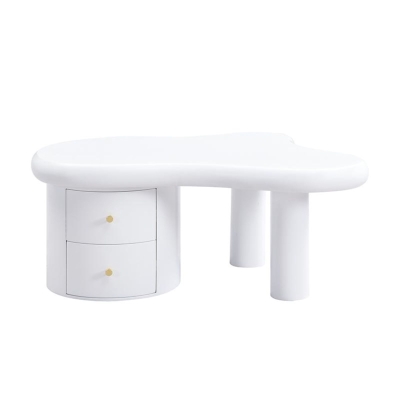 Mesa de centro con forma irregular, 2 cajones, 97x64x42 cm, Blanco